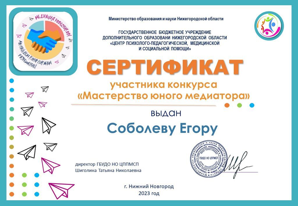 Сертификат Соболев Егор
